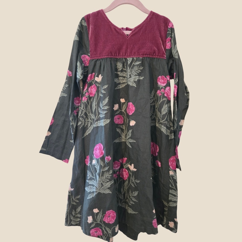 Pink Chicken Girls Floral Dress Magenta Velvet Bodice Long Sleeve Size 8Y